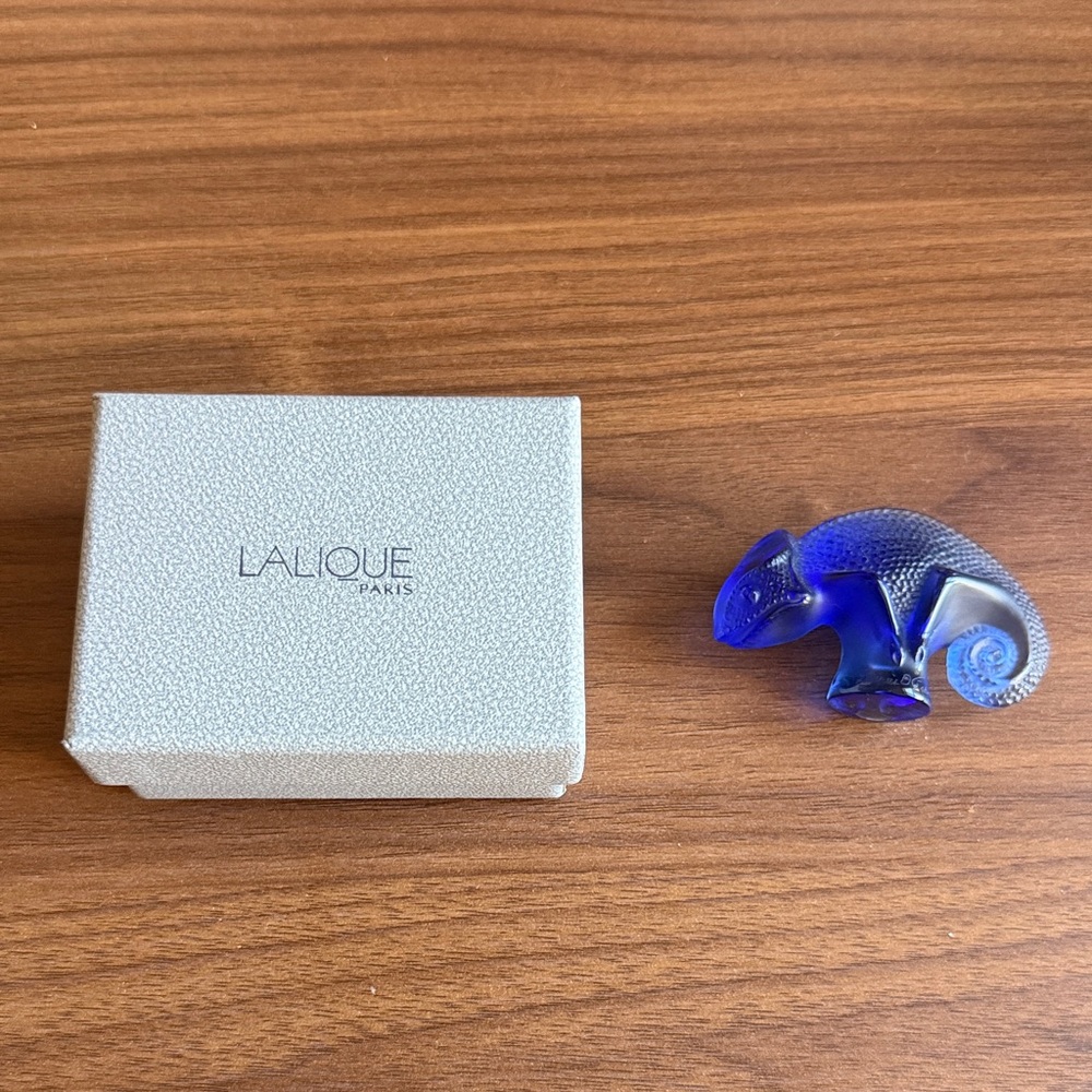 Lalique Sapphire Blue Chameleon Sculpture